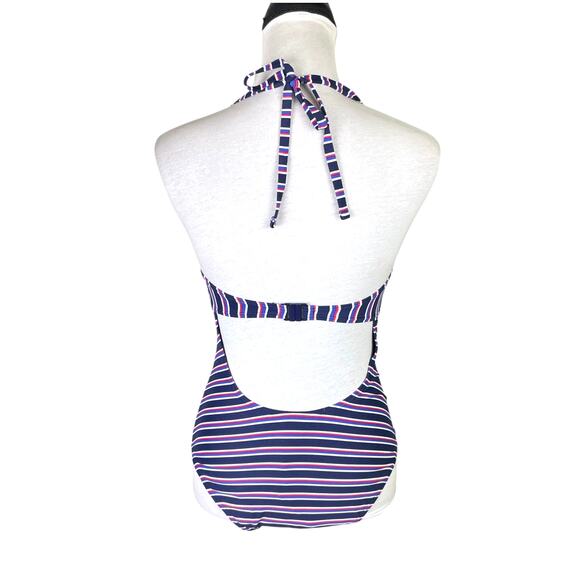 Niptuck NWT Red White Blue Sailor Stripe Adjustable Halter One Piece Swimsuit - Picture 3 of 13